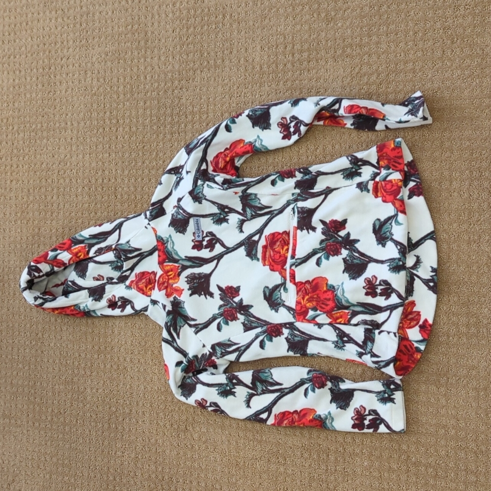 Columbia White Floral Hooded Jacket with Red and Green Print